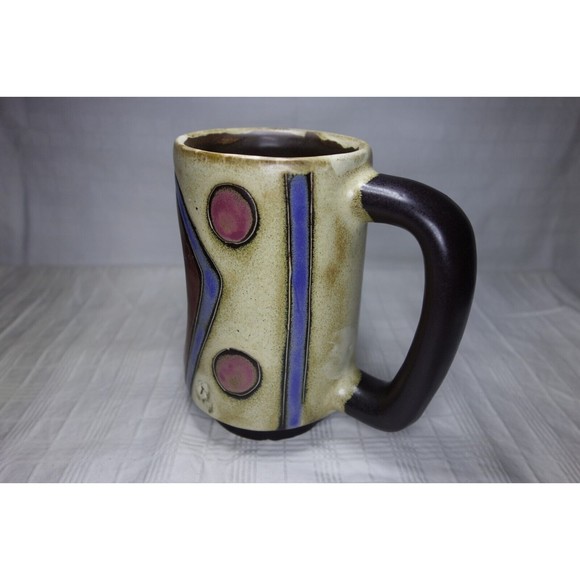 Signed Mara Stoneware Pottery Tribal Face Mug 6" Tall Made in Mexico - Picture 6 of 12